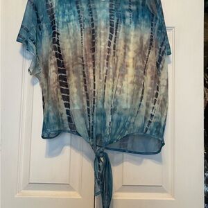 ONE WORLD Blue Tie Front Blouse with Relaxed Fit